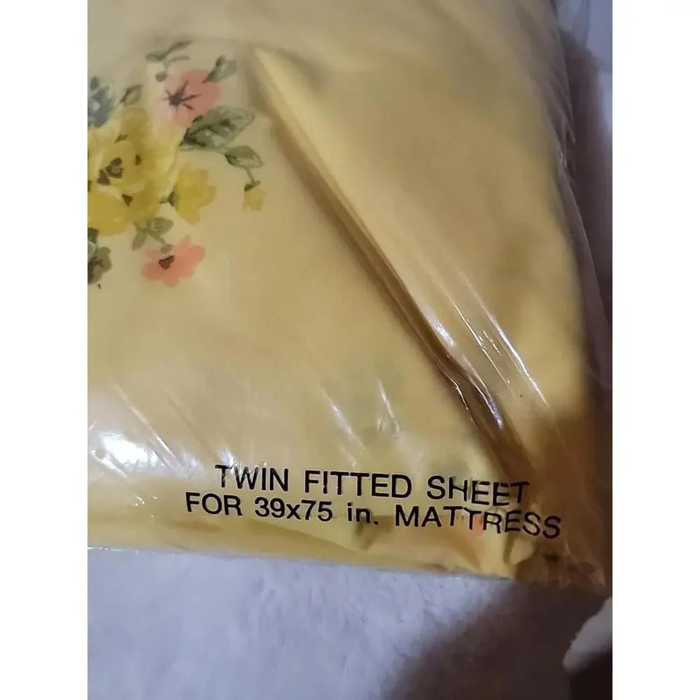 UTICA BY J. P. Stevens No Iron Percale Vintage BEDSHEET TWIN YELLOW FLORAL #4